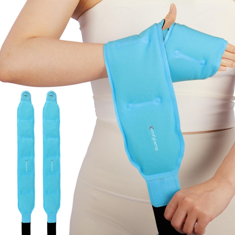 Comfytemp 245 Extra Long Wrist Ice Pack Wrap for Carpal Tunnel Relief Reusable Gel Wrist Brace Hot Cold Compress for Hand Forearm Pain Injuries Arthritis Surgery Gift 2 Packs